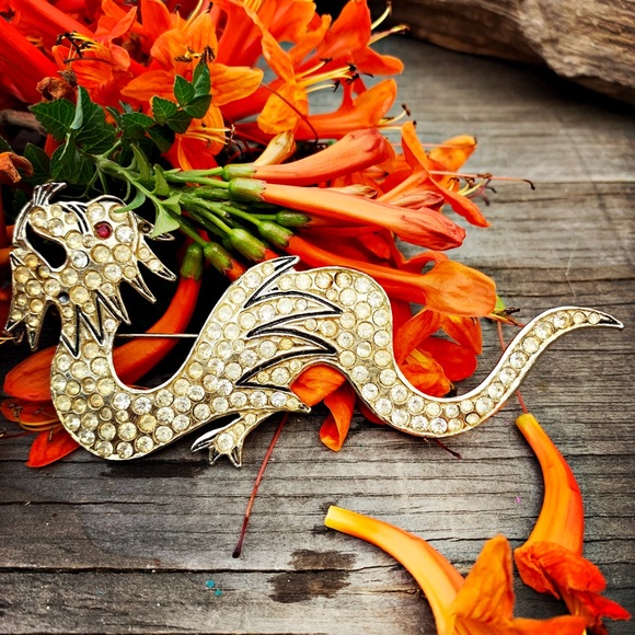 Jewelry Estate Sale Gold Dragon Crystal Pin Poshmark